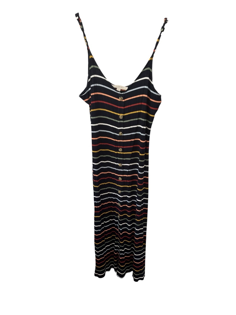 Striped Navy Sleeveless Button-Front Maxi Dress